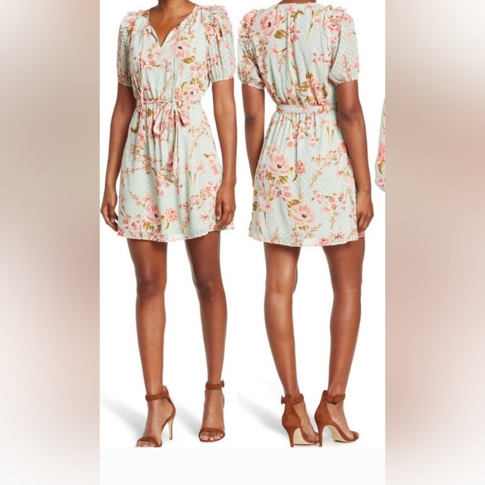 Green and Pink Floral Dotted Mini Dress Size Medium